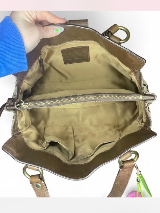 COACH Rare Signature Patchwork Turnlock Satchel Brown / Tan 